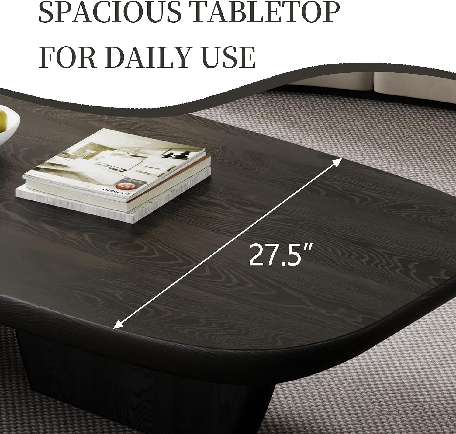 Modern Wood Coffee Table for Living Room, 51.2' Black Rectangle Coffee Table with 2 Unique Legs, Center Table for Living Room Table Tea Table for Home Office