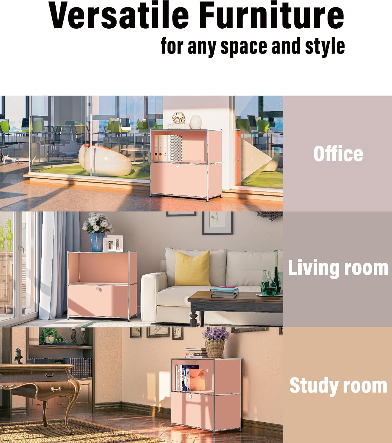32.5-Inch Flip-Top Storage Cabinet with Detachable Wheels, Metal Side Table and Small Sideboard Cabinet for Living Room, Bedroom, Office, Orange