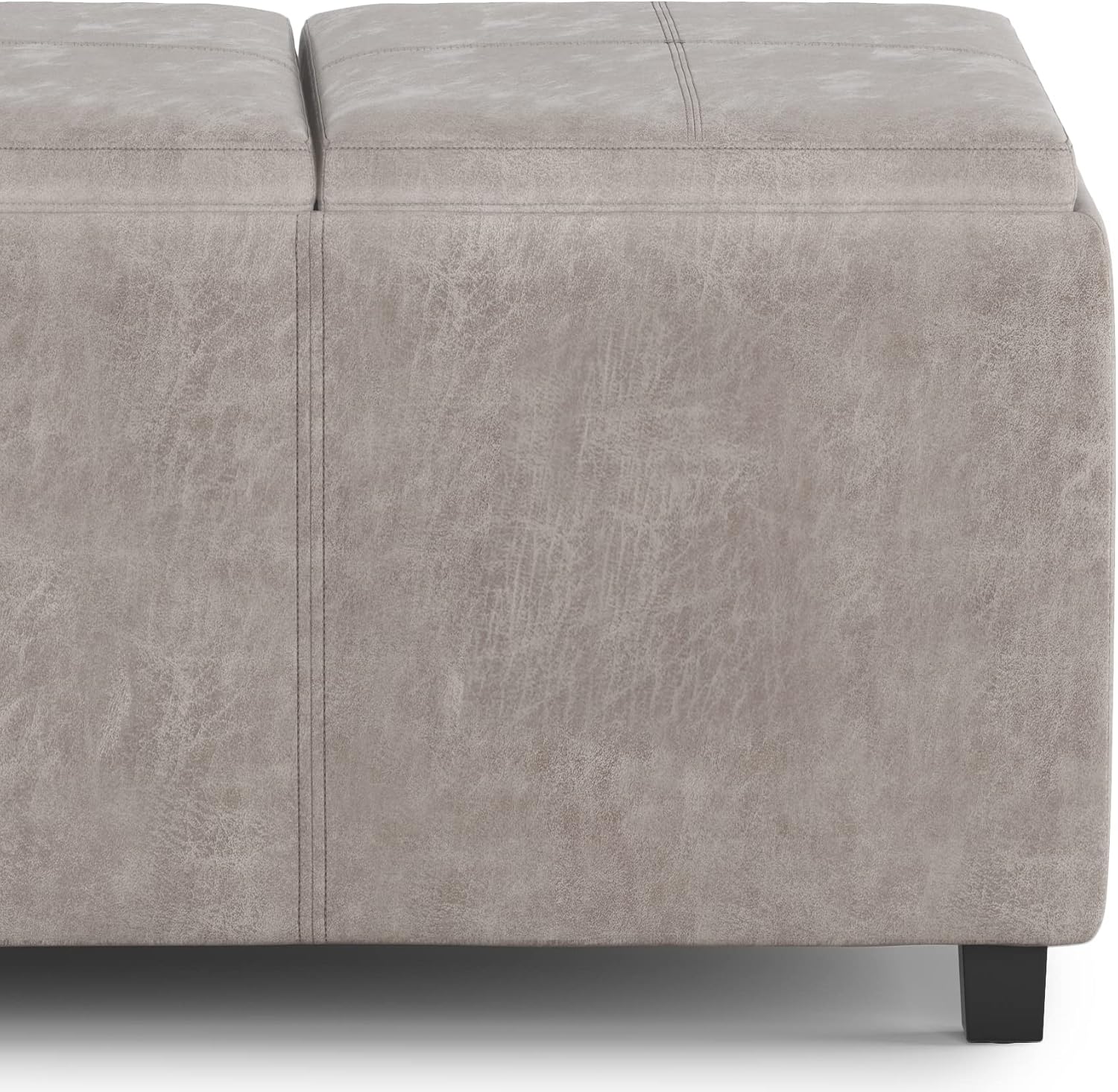 SIMPLIHOME Avalon Storage Ottoman - 42 inch Wide Upholstered Vegan Leather Rectangular Flip-Top Ottoman in Distressed Grey Taupe, Contemporary Coffee Table Ottoman for Living Room with Hidden Storage