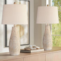 John Timberland Chico 27' Tall Modern Southwest Natural Cottage Table Lamps Set of 2 Brown Light Wood Finish Living Room Bedroom Bedside Nightstand House Office Home Reading Kitchen Fabric Shade