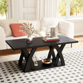 FROMJBEST Farmhouse Coffee Table with Shelf, Mordern CoffeeTable, Black Coffee Table Living Room, Living Room Tables,47' Black with Grey