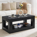 LKTART 39.37' Coffee Table with Storage, 2-Tier Mid Century Rectangular Accent Table with Thick Tabletop, Rustic Style Cocktail, Center Table for Living Room, Office, Apartment (Black)