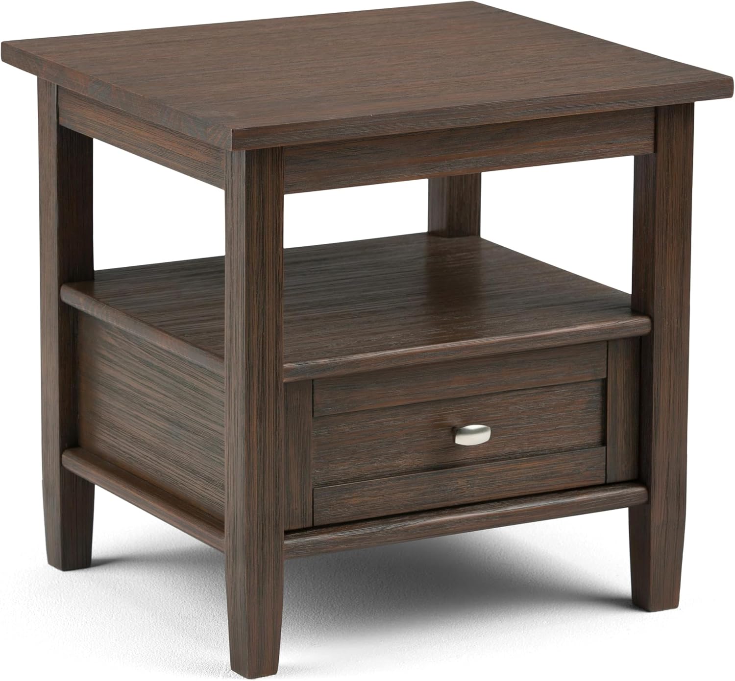 Atlin Designs Small End Table for Living Room, Square Bed Side Table, Narrow Nightstand with Storage Drawer and Shelf for Bedroom, Unique Rustic Telephone Table for Sofa Side, Dark Brown Corner Table
