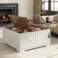EAG 40' Large Farmhouse Lift Top Coffee Table with Hidden Compartment & Power Outlets, Square Wooden Coffee Table with Multi-Function Flip-Top Ample Storage Center Table for Living Room, White