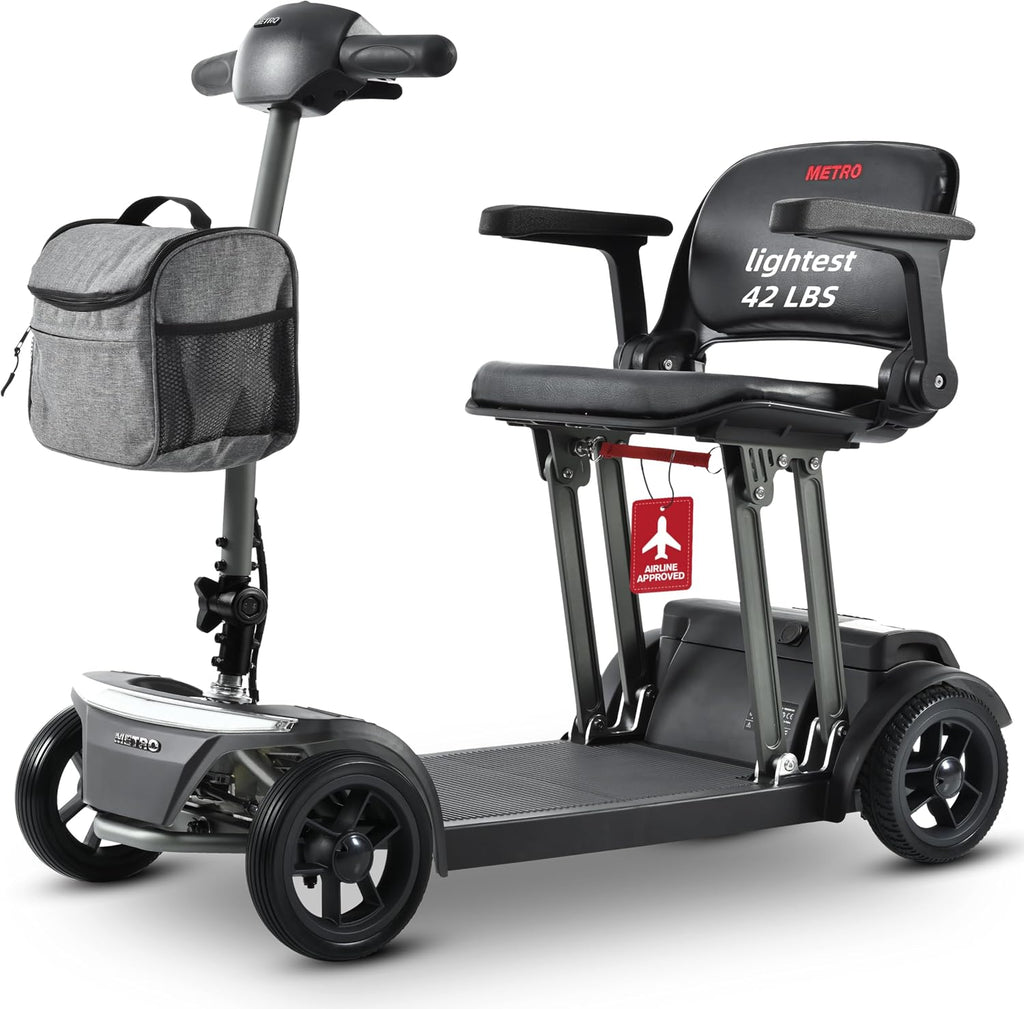 Metro Airline Approved Folding Mobility Scooter Lightweight for Seniors & Adults 300 lbs 4 Wheel Portable Electric Handicap All Terrain Travel Mobility Scooters Foldable Collapsible