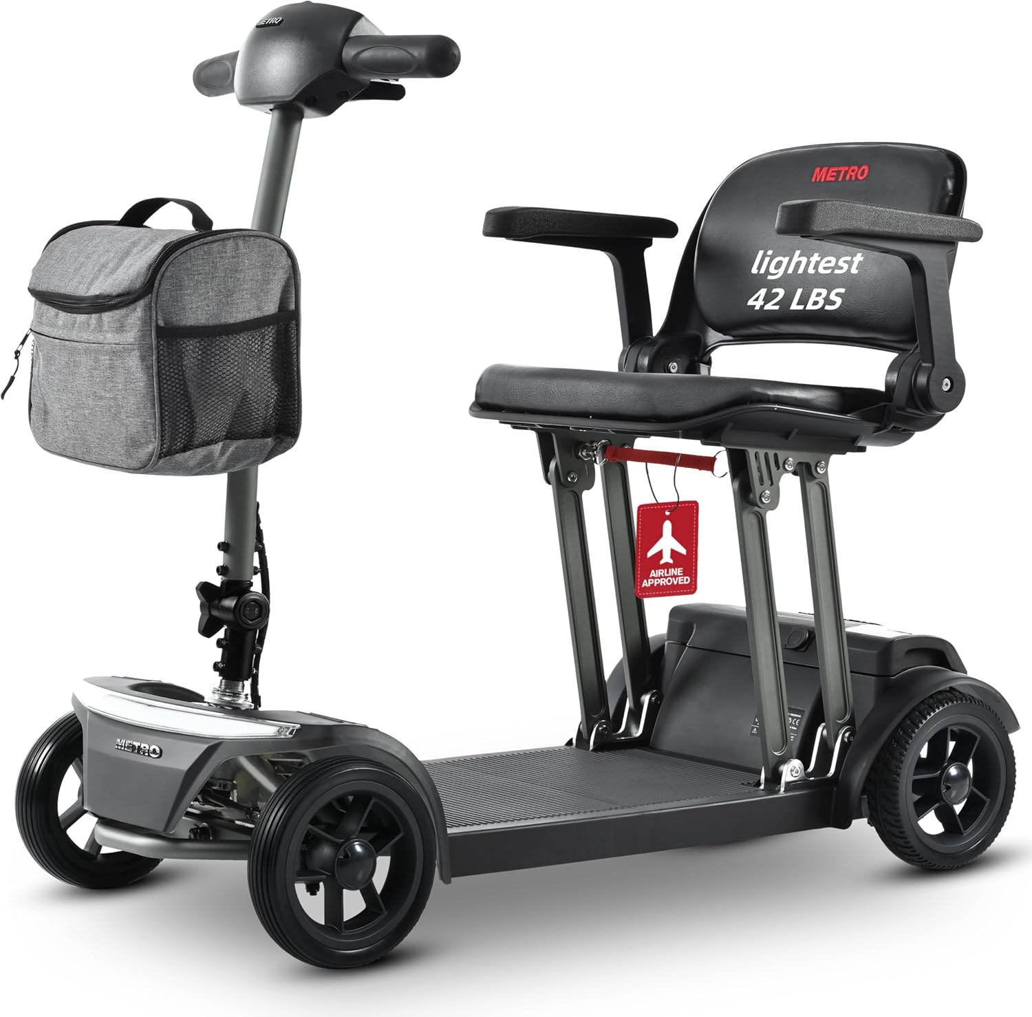 Metro Airline Approved Folding Mobility Scooter Lightweight for Seniors & Adults 300 lbs 4 Wheel Portable Electric Handicap All Terrain Travel Mobility Scooters Foldable Collapsible