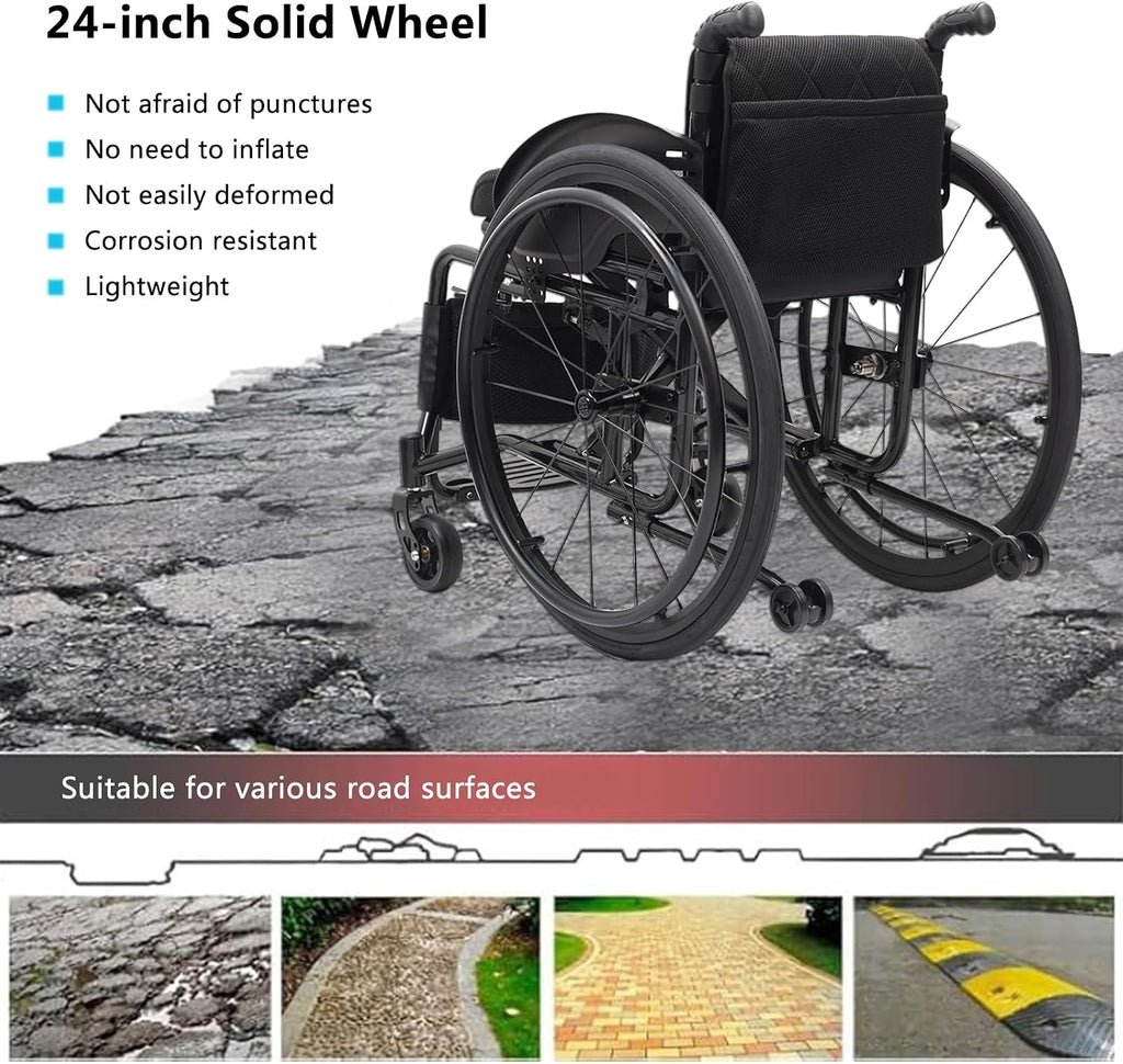 Wheelchair,Folding Transport Wheelchair,Solid Tire Sport Wheelchair,Light Weight Wheelchair,Aluminum Alloy Wheelchair,Self-propelled Manual Wheelchairs,Mobility Aids for Adult(Seat Width 36cm)