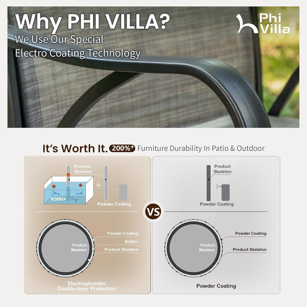 PHI VILLA Outdoor Bar Stools Swivel Set of 2, Outdoor Bar Height Tall Patio Chairs Grey with Armrest, High Top Patio Stools & Chairs with Sling Fabric for Outside Kitchen