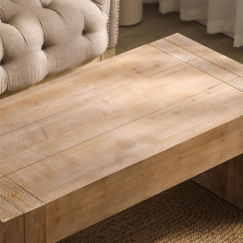 SSLine Antique Wood Coffee Table Farmhouse 49.4' Rectangular Cocktail Center Table for Living Room Thicken Fir Wood Table Top Coffee Table (Distressed Brown)