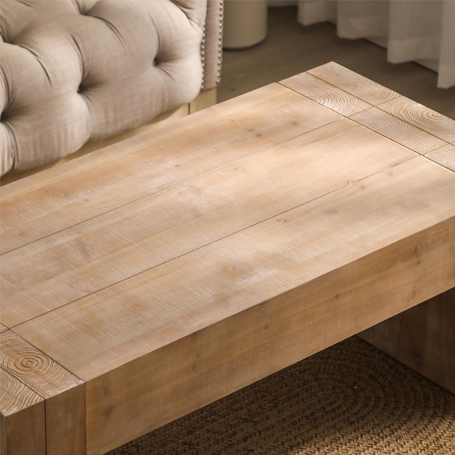SSLine Antique Wood Coffee Table Farmhouse 49.4' Rectangular Cocktail Center Table for Living Room Thicken Fir Wood Table Top Coffee Table (Distressed Brown)