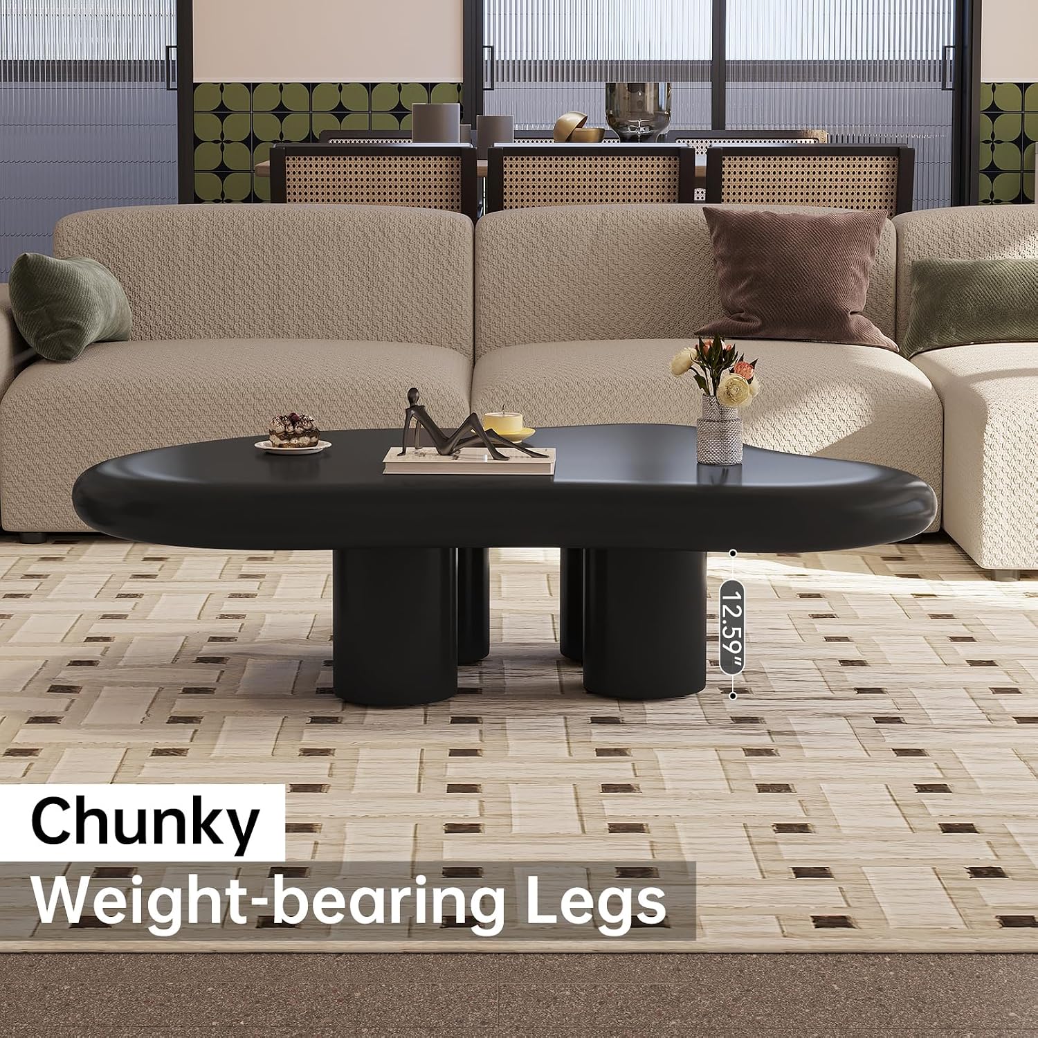 Guyii Cloud-Shaped Coffee Table, Modern Sofa Table with 4 Legs, Black Center Table, Small Irregular Tea Table for Living Room, Easy Assembly