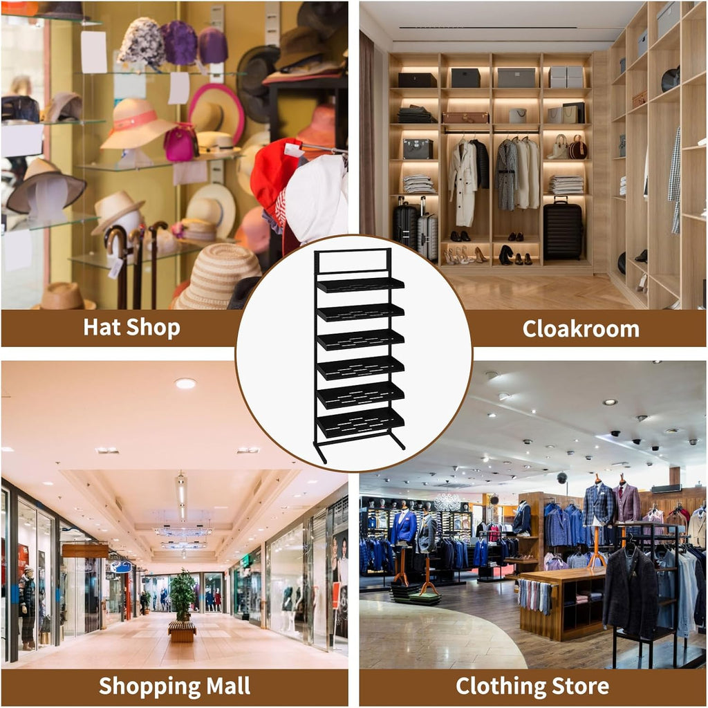 6 Tier Large Hat Rack Stand, Adjustable Baseball Cap Storage Rack with 6 Plate Tray, Heavy-Duty Metal Hat Display Stand for 180 Baseball Hat, Home and Commercial Use