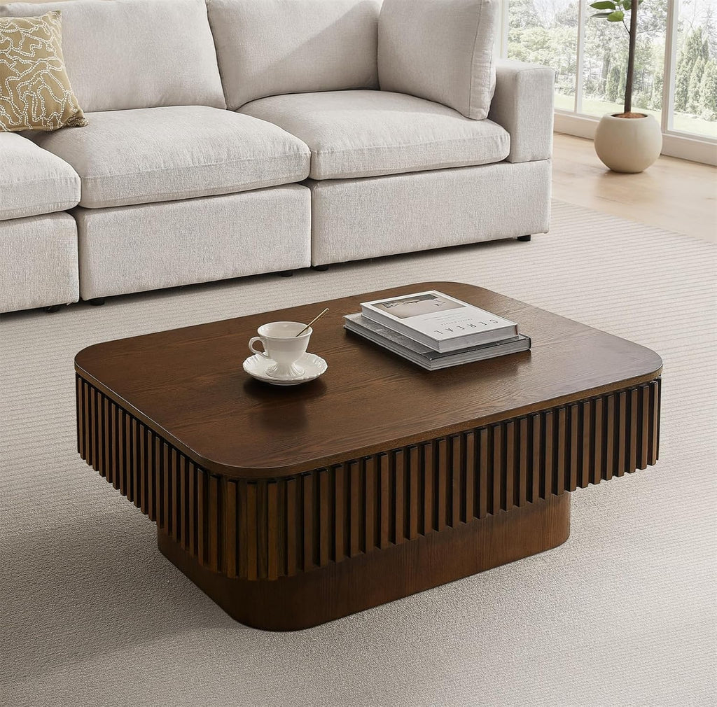 Lift Top Coffee Table for Living Room,Rectangle Handmade Solid Wood Strips, Fluted Coffee Table with Hidden Storage Compartment Small Space Office Apartment (38.6' L×26.8''W×13.8''H-Walnut)