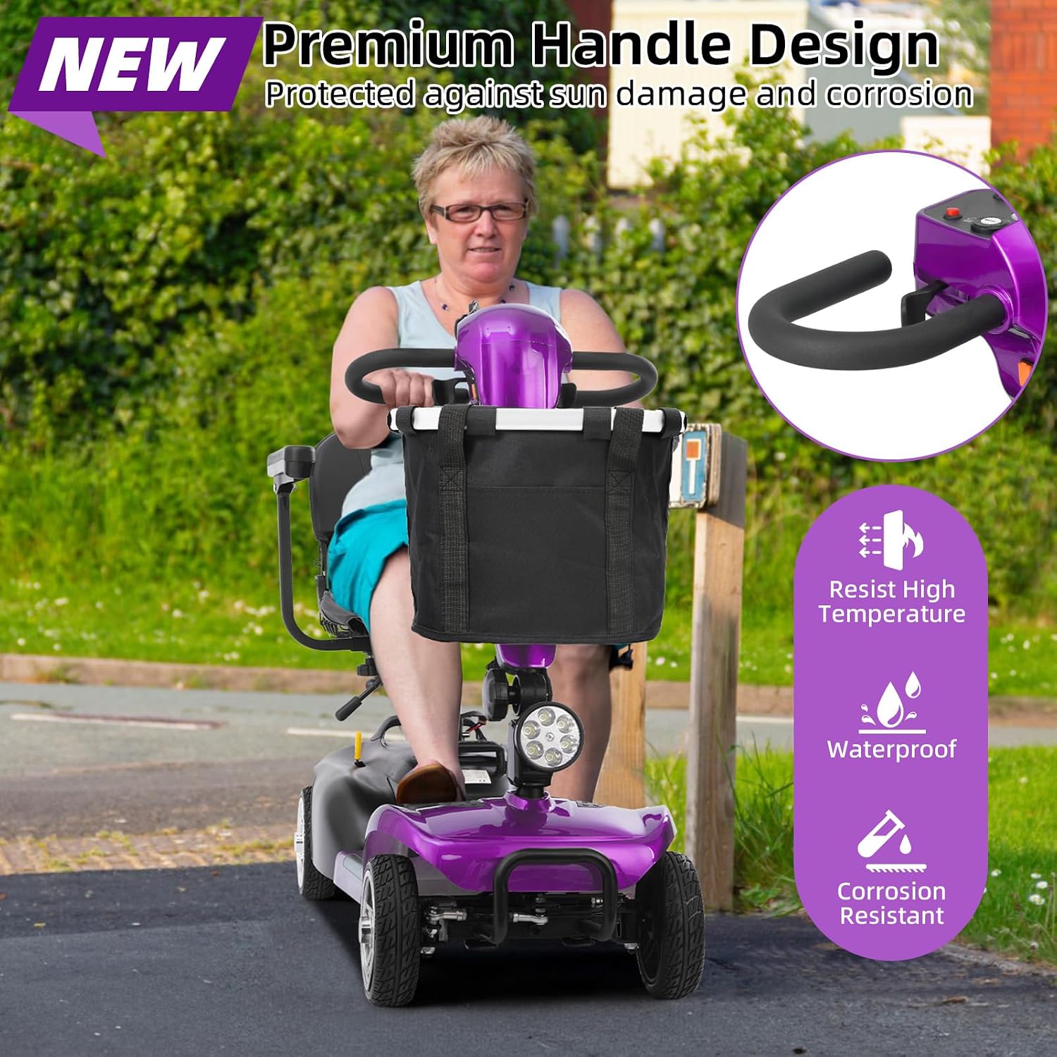 20 Miles 4 Wheels Mobility Scooter for Seniors/Adults Up to 300LBS,350W Electric Wheelchair Detachable Lithium Battery,Dual Baskets,Rotating Seat,with Taillight, USB Charging, Purple