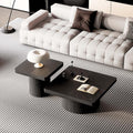 Modern Square Nesting Coffee Table Set, 2-Piece Coffee Tables with Cylindrical & Fluted Pedestal, Minimalist Center Table & Side Table for Wabi-Sabi Decor for Living Room Apartment, Black
