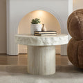 23.82 inch Small Side Table for Living Room, Round Pedestal Coffee Table Modern Center End Table for Small Space Apartment, Office, Indoor Outdoor Marble Fiber Concrete Stone Beige