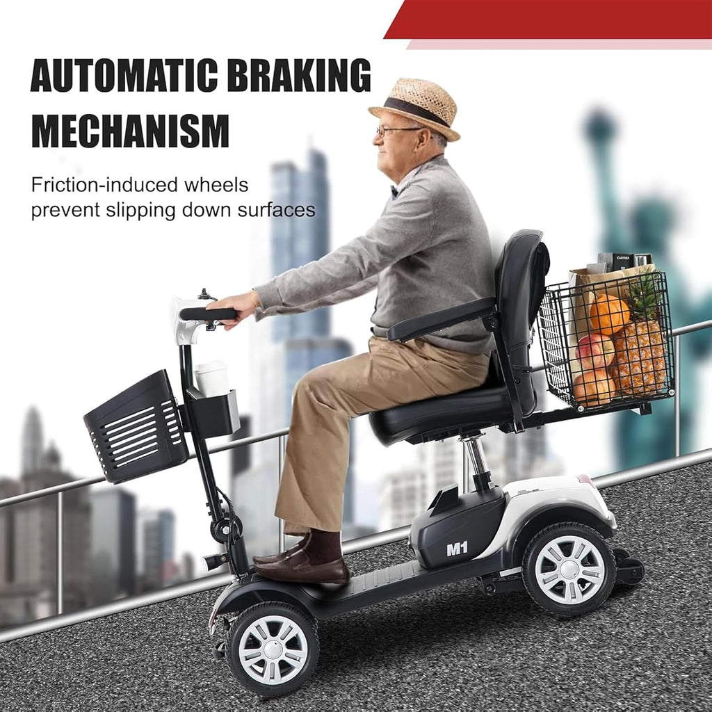 Mobility Scooters for Seniors 400 Lb Weight Capacity,for Disability & Adults Portable 4-Wheel Motorized Power Scooter,Electric Scooter Lightweight Folding w/Removable Battery LED Lights,White