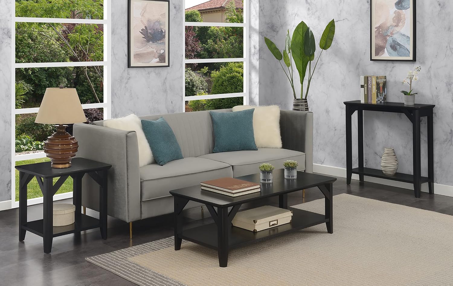 Convenience Concepts Winston Coffee Table 47.25' - Modern Center Room Accent with Storage Shelf for Transitional, Traditional Living & Family Room, Black
