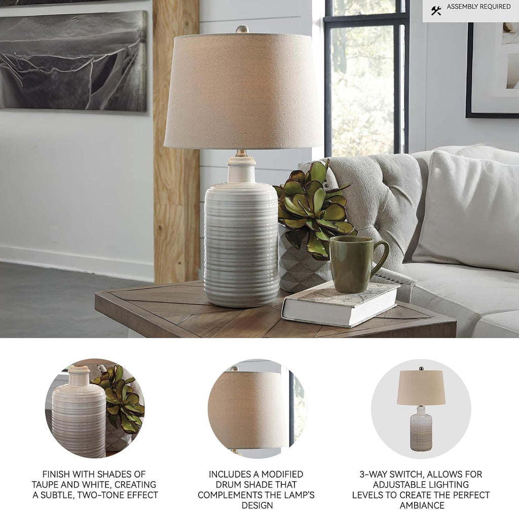 Signature Design by Ashley Marnina 25.5' Neutral Ceramic Table Lamp Set, 2 Count, Taupe