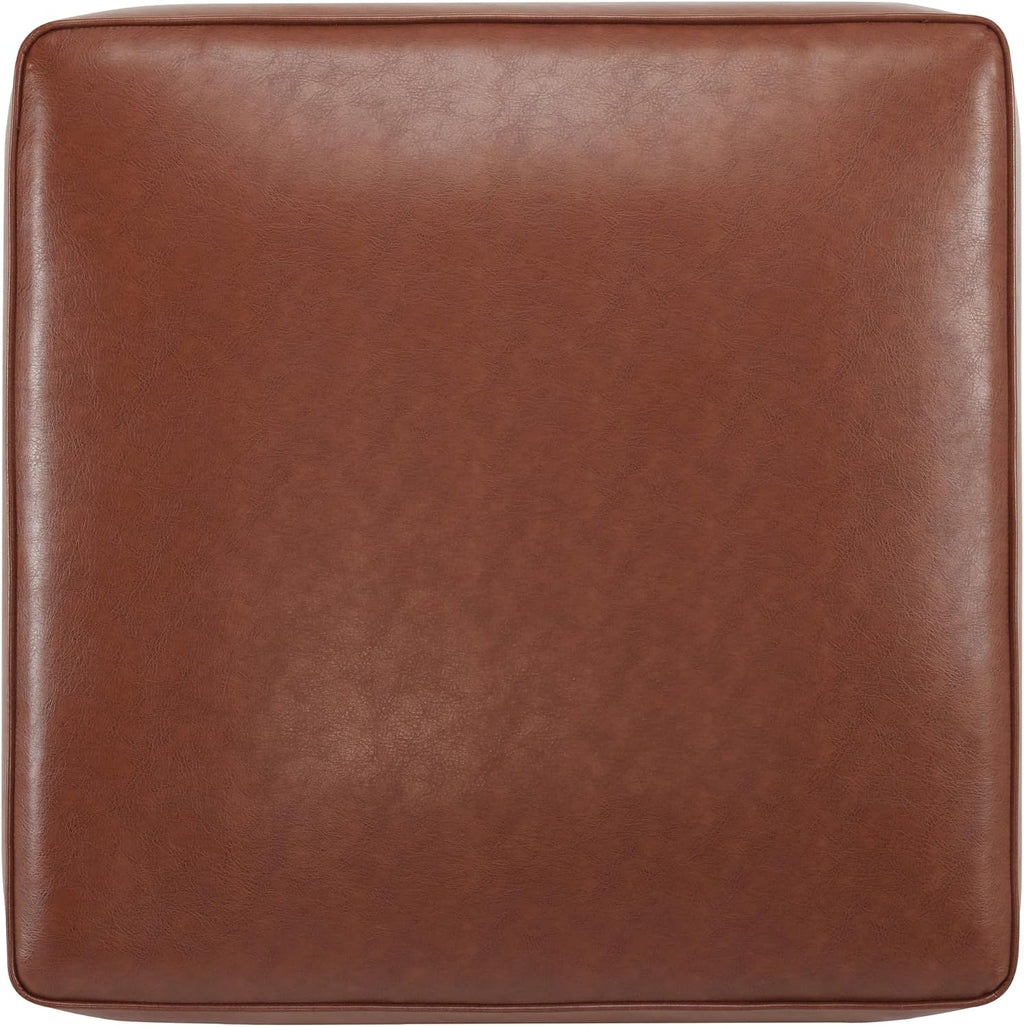 Christopher Knight Home Faux Leather Ottoman Footstool, Square Pouf Poufee Footrest Ottoman Large Seat, Modern Side Table for Living Room Bedroom Home Decor Gifts, Light Brown 30'