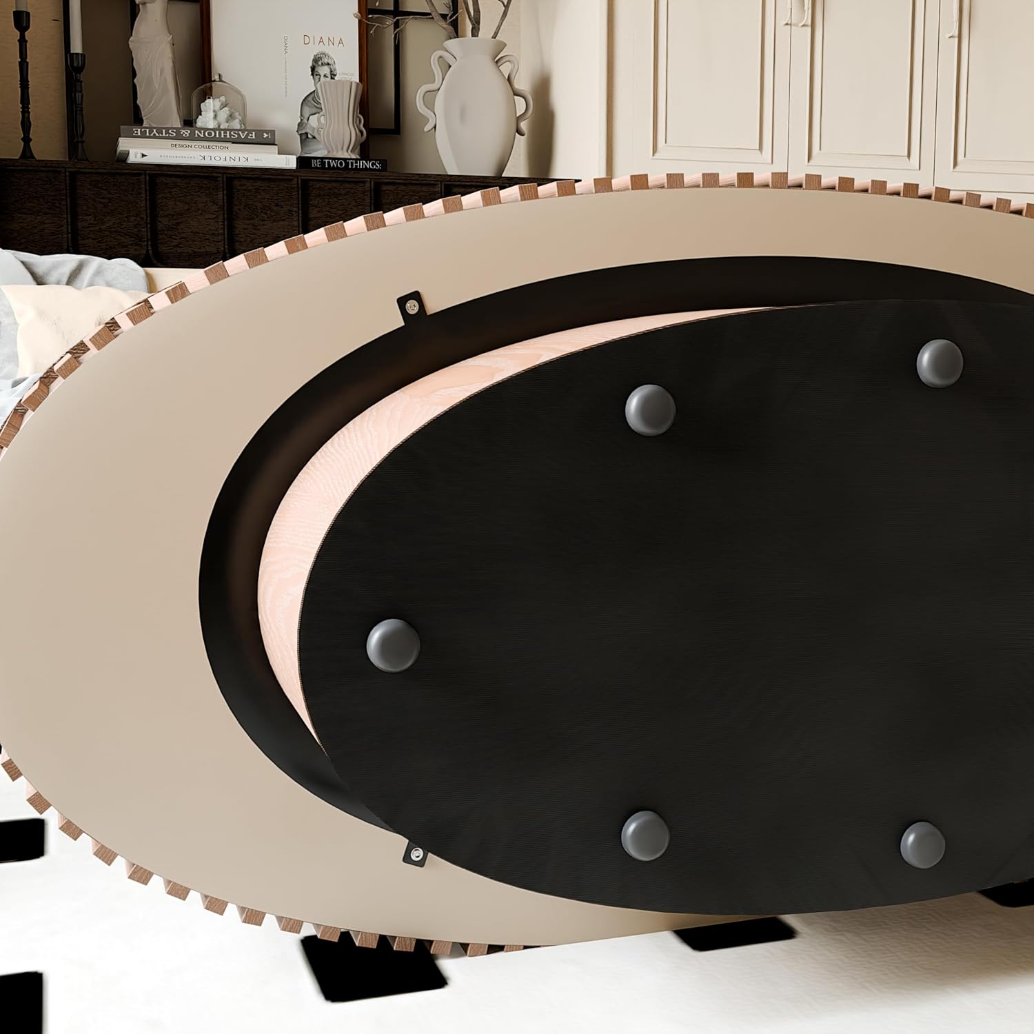Oval Coffee Table with Storage for Living Room Fluted Pedestal Coffee Table Modern Handcrafted Centre Table for Apartment, Easy Assembly 47.2'x23.6', Oak