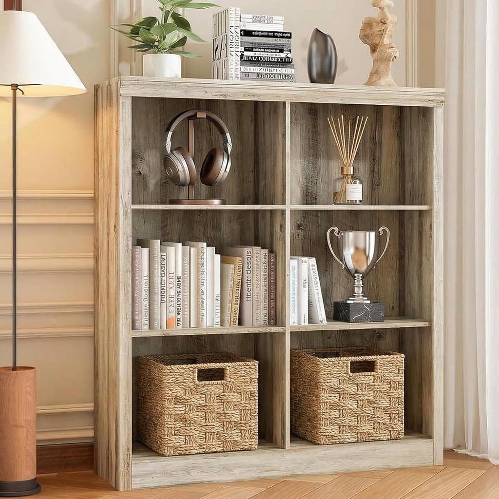 GarveeHome 6 Cube Storage Organizer, 53 Inch Tall Bookcase with Anti-Tip Design, Sturdy Wooden Bookshelf for Living Room, Bedroom, Home Office, Ivory White Cube Shelf