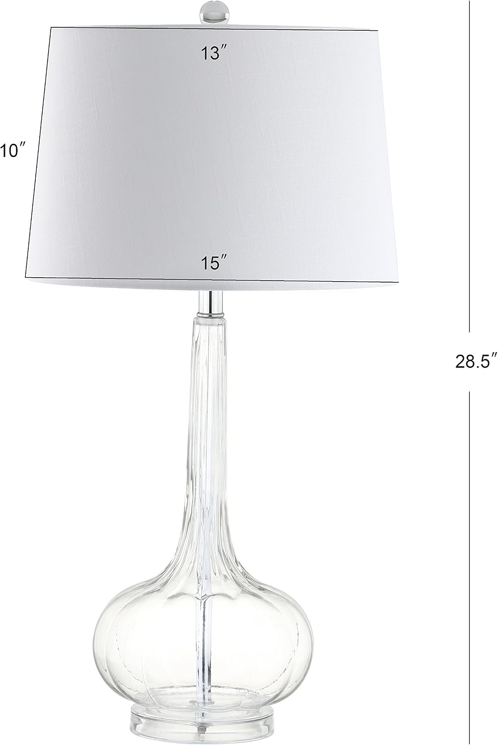 JONATHAN Y 28.5' Clear Glass Teardrop LED Table Lamp Set of 2 for Living Room Bedroom Nightstand, White Linen Shade Modern Transitional Bedside Desk Lamp (JYL1079C-SET2)