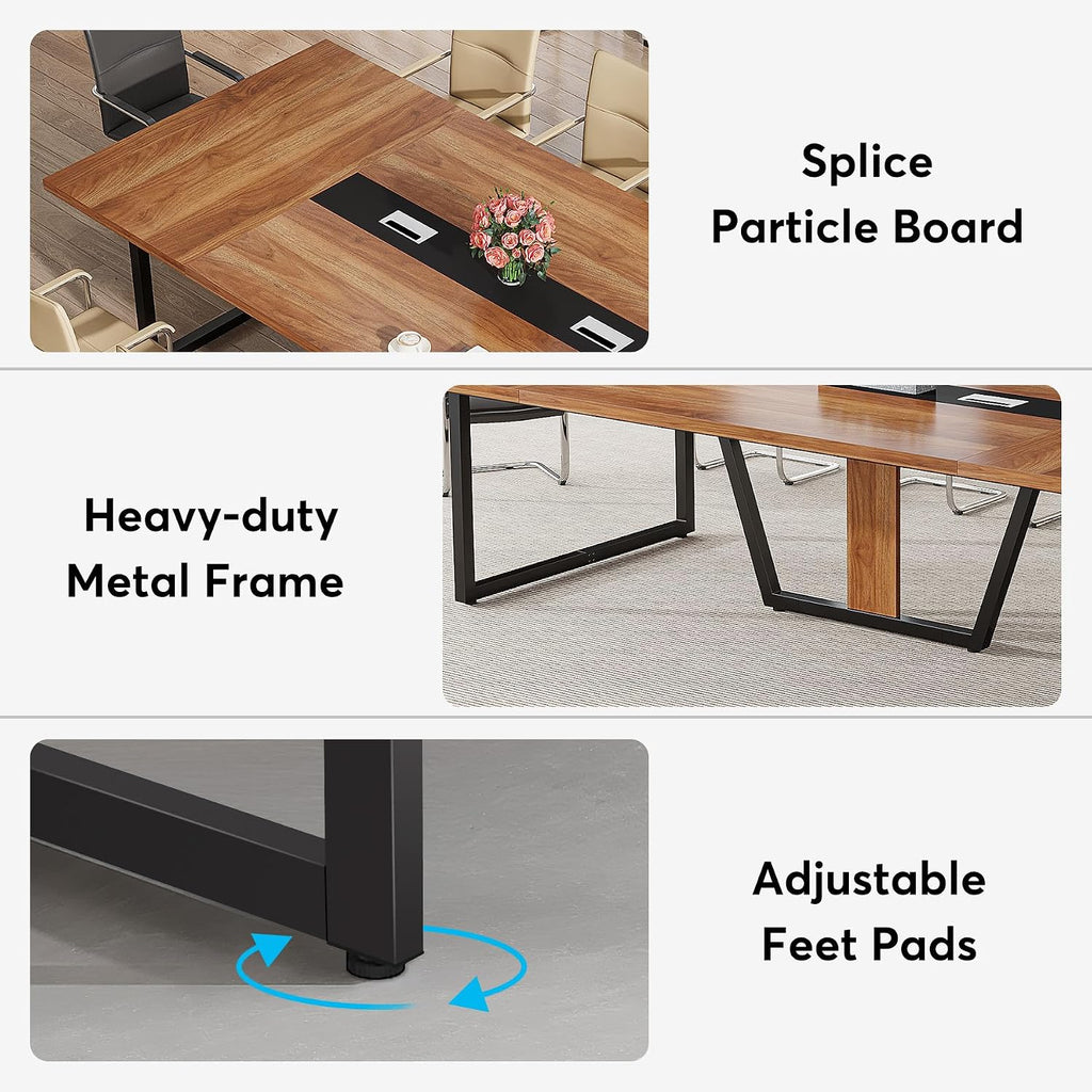 Tribesigns 8FT Conference Table Set of 2, Large Meeting Podcast Table for 10 People, Business Style Wooden Training Table with Strong Metal Frame for Office Conference