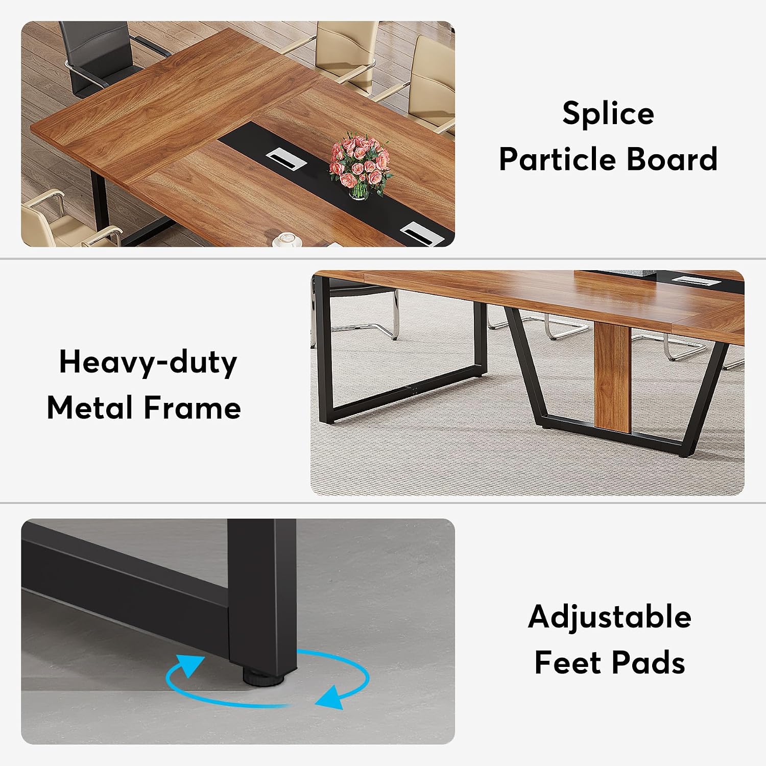 Tribesigns 8FT Conference Table Set of 2, Large Meeting Podcast Table for 10 People, Business Style Wooden Training Table with Strong Metal Frame for Office Conference