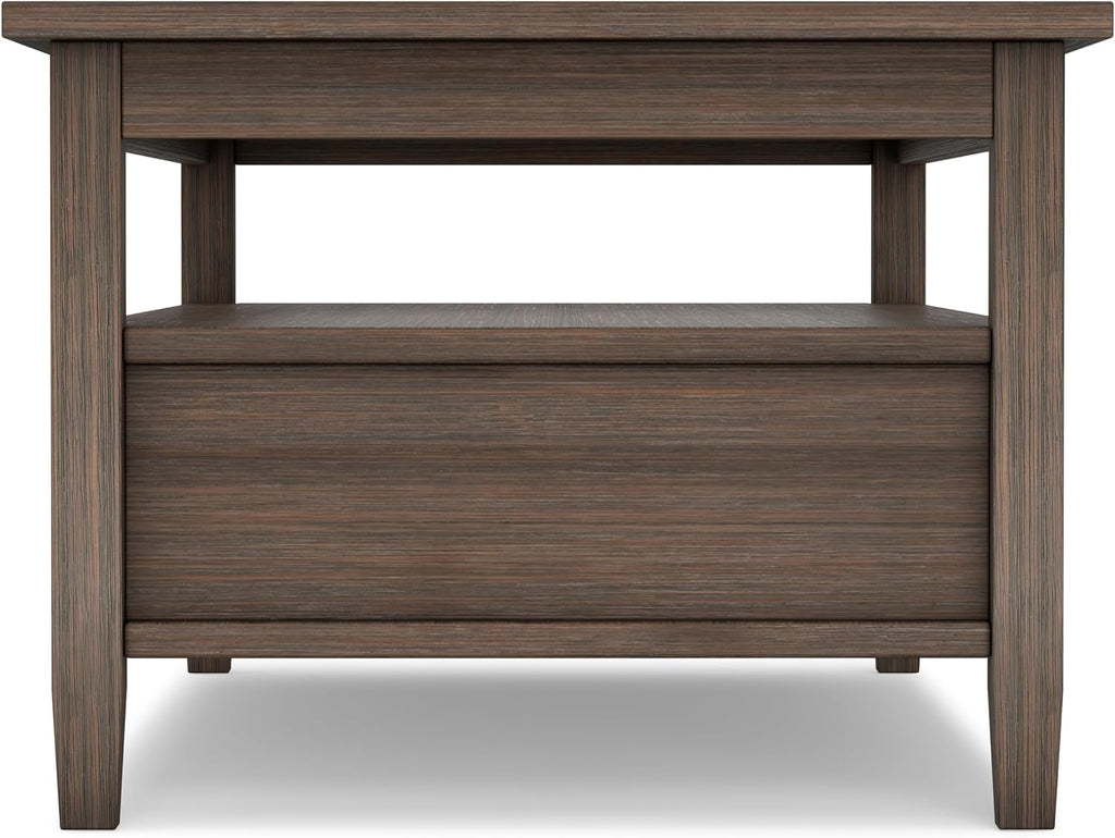 SIMPLIHOME Warm Shaker Coffee Table - 48 inch Wide Solid Wood Coffee Table in Farmhouse Brown, Transitional Living Room Table with 2 Drawers, Open Shelf, Shaker Fronts and Tapered Legs
