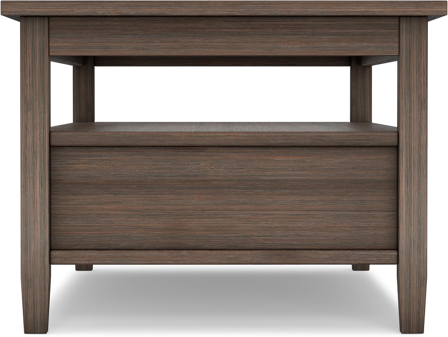 SIMPLIHOME Warm Shaker Coffee Table - 48 inch Wide Solid Wood Coffee Table in Farmhouse Brown, Transitional Living Room Table with 2 Drawers, Open Shelf, Shaker Fronts and Tapered Legs