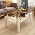 Glass Coffee Table Rectangle Living Room Center Table, with Brown Tempered Glass Tabletop and White MDF Layer,for Living Room and Office, Brown Glass+White
