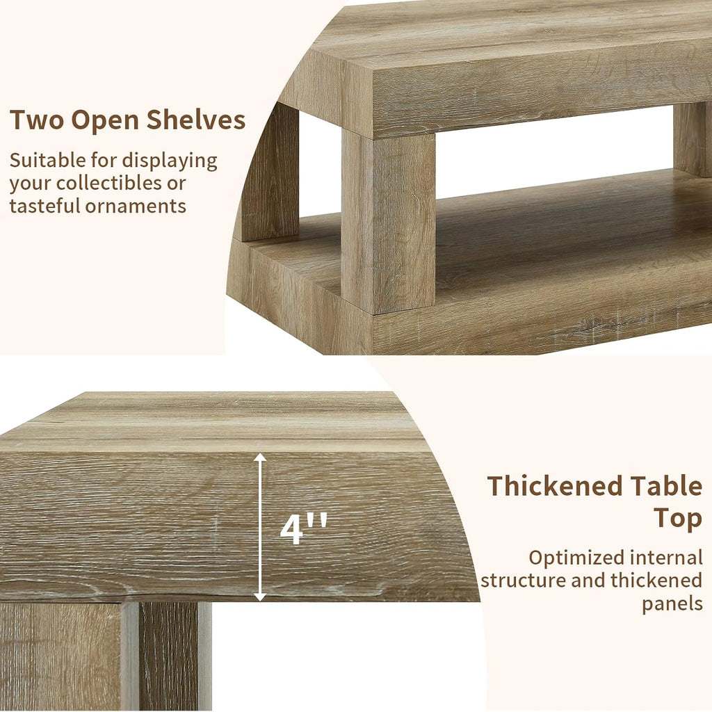 LKTART 39.37' Coffee Table with Storage, 2-Tier Mid Century Rectangular Accent Table with Thick Tabletop, Rustic Style Cocktail, Center Table for Living Room, Office, Apartment (Antique Natural)