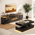 Modern Table Set Includes 70' Fireplace TV Stand & 47' Coffee Table with Charging Station and USB Ports, for Living Room, Black