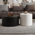 Round Coffee Table Set with Hidden Storage, 27.56' Black Drum Center Table and 19.69' White Coffee Table Set, 2 Pieces Living Room Table Set with Tempered Glass Top and PU Leather Body
