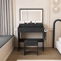 Vanity Desk with LED Light Mirror, Storage Makeup Vanity Table with Stool, 5 Drawers, Hairdryer Holder, Power Outlet, 3 Adjustable Lighting Colors, Dressing Table and Chair for Bedroom, Black