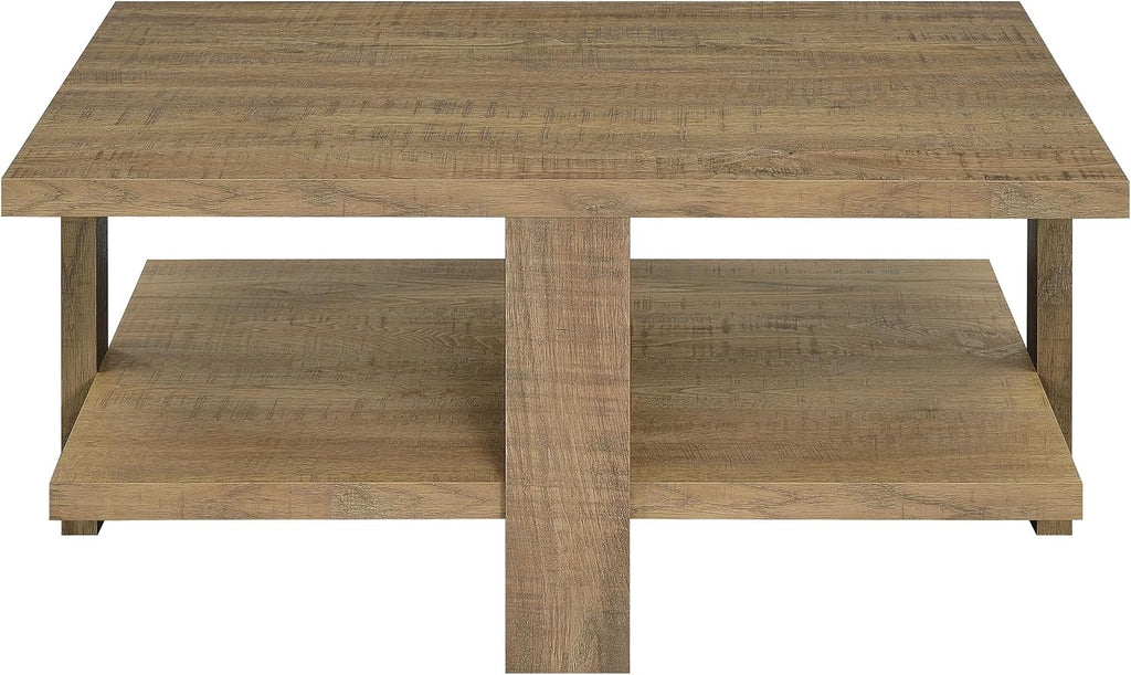 Coaster Home Furnishings - Dawn - Engineered Wood - Square Coffee Table, Dual-Surface, Dual-Tiered Design, Wide Legs, Rustic Style - Living Room - 39-Inch - Mango Brown - 707718