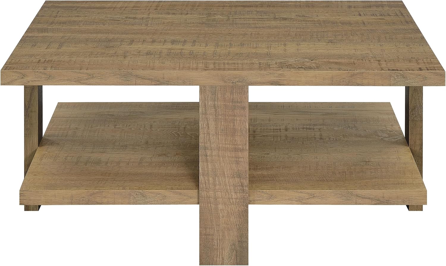 Coaster Home Furnishings - Dawn - Engineered Wood - Square Coffee Table, Dual-Surface, Dual-Tiered Design, Wide Legs, Rustic Style - Living Room - 39-Inch - Mango Brown - 707718
