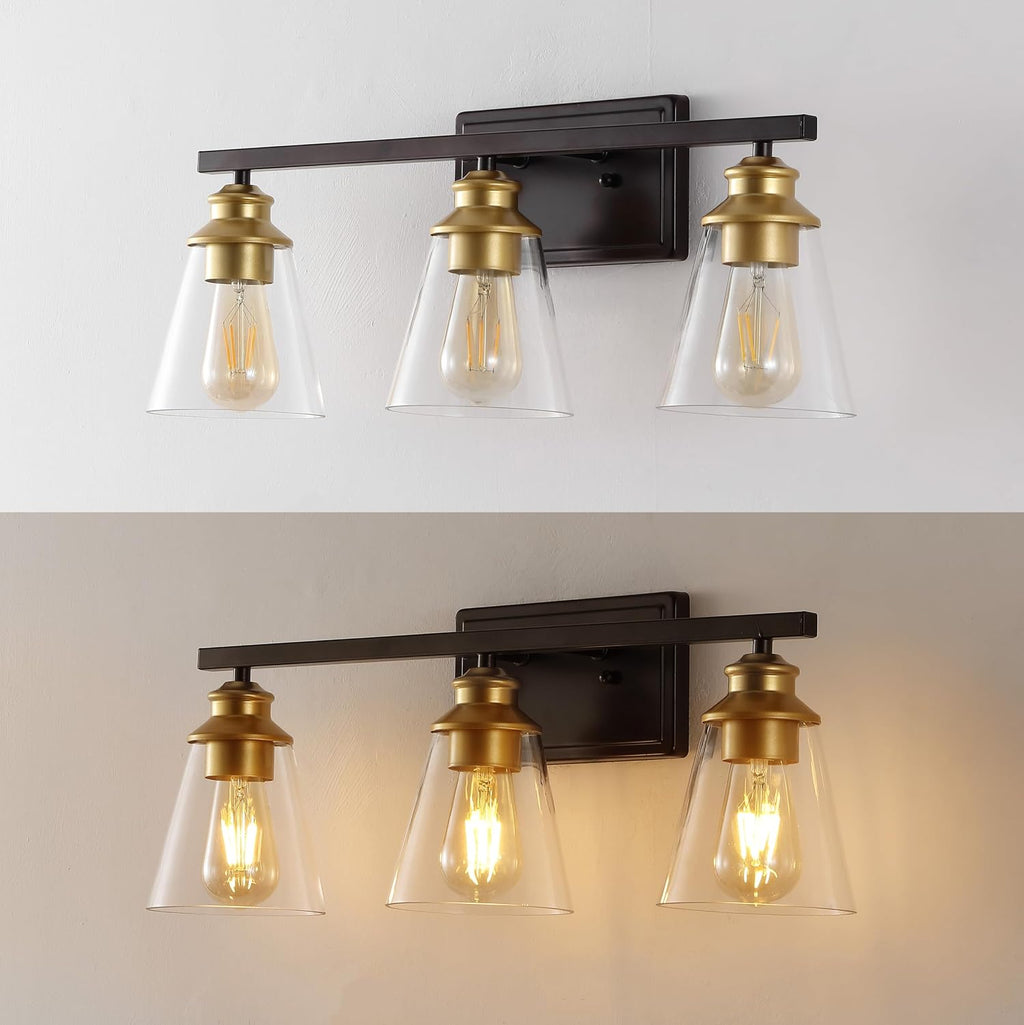 JONATHAN Y JYL1500B Arlo 22.88' 3-Light Vintage Classic Vanity Light with Bathroom Hardware Accessory Set, Oil Rubbed Bronze/Gold Painting (5-Piece) - Towel Bar & Ring, Toilet Paper Holder, Robe Hook