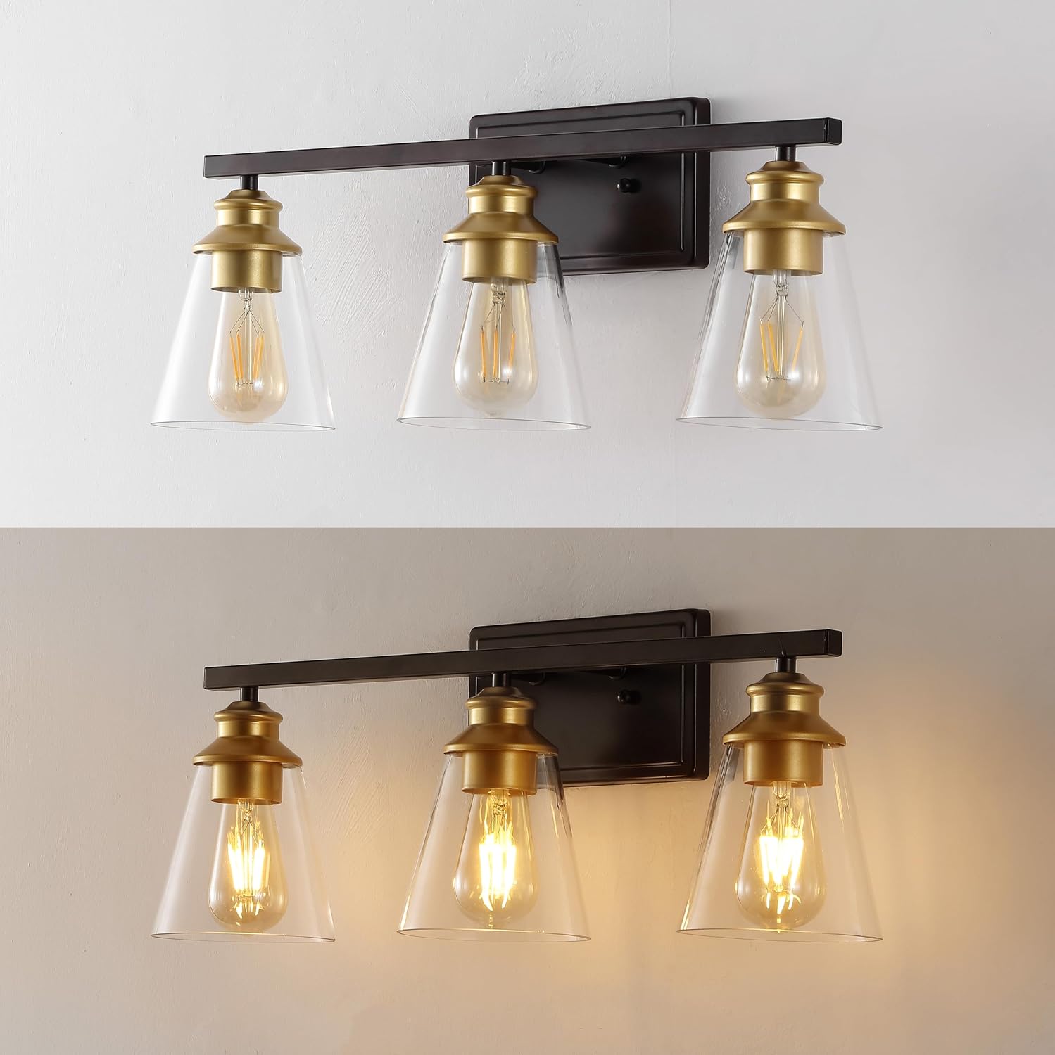 JONATHAN Y JYL1500B Arlo 22.88' 3-Light Vintage Classic Vanity Light with Bathroom Hardware Accessory Set, Oil Rubbed Bronze/Gold Painting (5-Piece) - Towel Bar & Ring, Toilet Paper Holder, Robe Hook