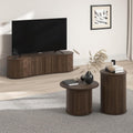 TV Stand and Coffee Table Set of 3, Living Room Table Set Fluted End Table & Coffee Table & 59' Low TV Stand with Sliding Doors, No Screws Ultra Fast Assembly, Walnut