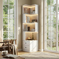 4 Tier Corner Bookshelf with Drawers, L Shaped Freestanding Corner Bookcase with LED Lights and Baffle, Space Saving Display Shelf for Living Room, Bedroom, Home Office, Kitchen(White)