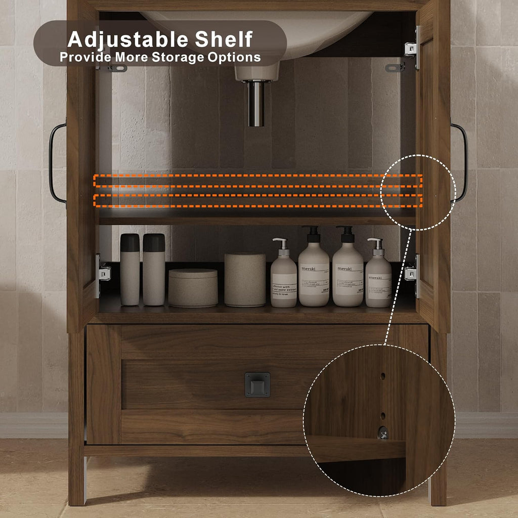 KIGOTY 24 Inch Farmhouse Vanity for Bathroom with Ceramic Sink, Vanity Sink Cabinet with Faucet, Wooden Sink Vanity, Freestanding Bathroom Sink and Cabinet, Bathroom Furniture Set