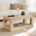 LKTART 39.37' Coffee Table with Storage, 2-Tier Mid Century Rectangular Accent Table with Thick Tabletop, Rustic Style Cocktail, Center Table for Living Room, Office, Apartment (Natural)