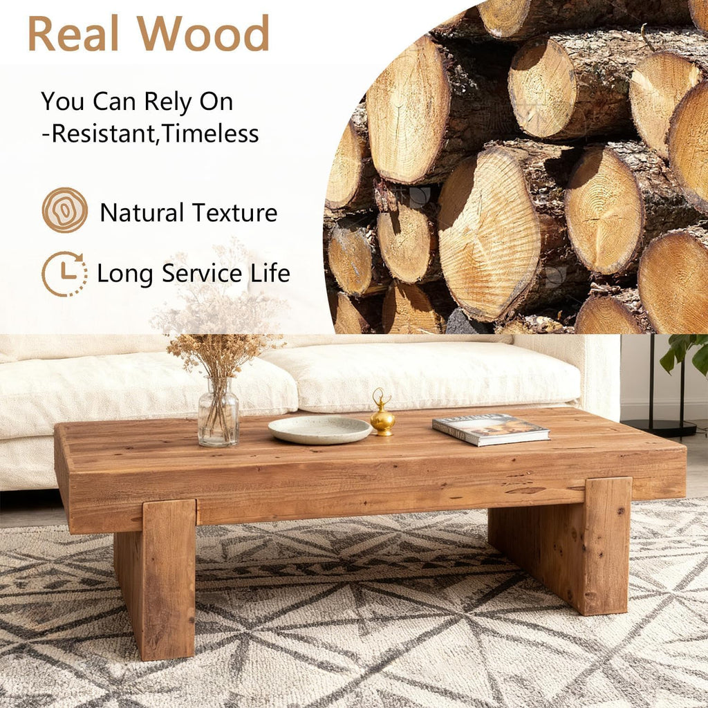 SSLine Solid Wood Coffee Table 47.6-Inch Rectangular Coffee Table for Living Room,Farmhouse Rustic Center Tables with Thicken Top and Sturdy Legs,Walnut