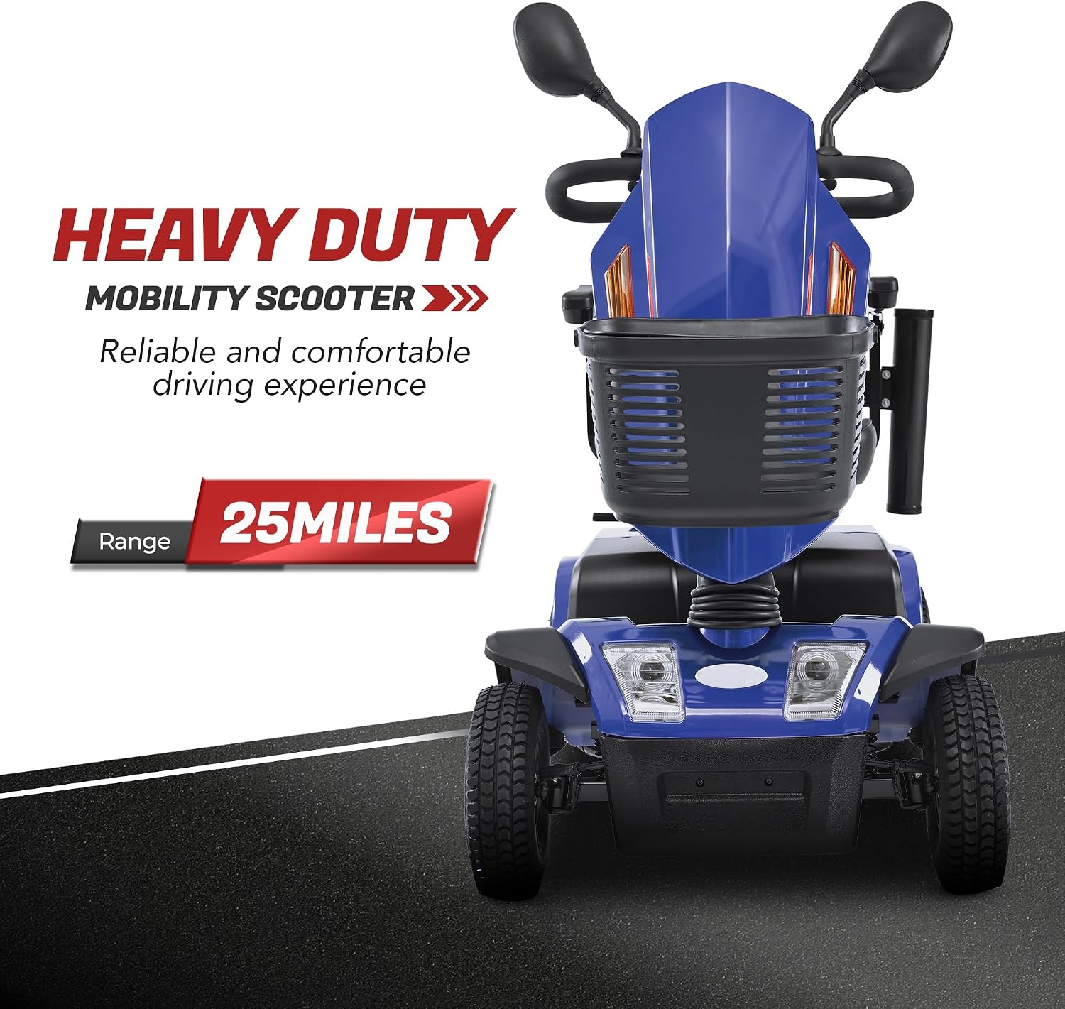 Mobility Scooters for Seniors & Adults 500 Lb Weight Foldable,Heavy Duty 4 Wheel Powered Scooter,Portable Disability Electric Wheelchair,500W Motor,52AH Battery,25 Miles Range,Rear Basket,Blue