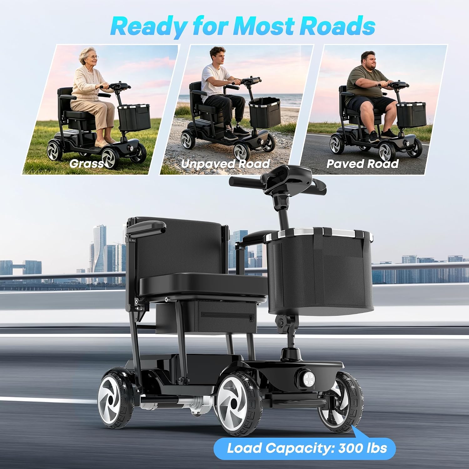 Mobility Scooters, Lightweight Electric Scooters for Seniors&Adults | 49lb Aluminum Frame with Removable Battery, Foldable Motorized Scooters for Trips, Shopping, Daily Use, Lacquer Black, 10 Ah