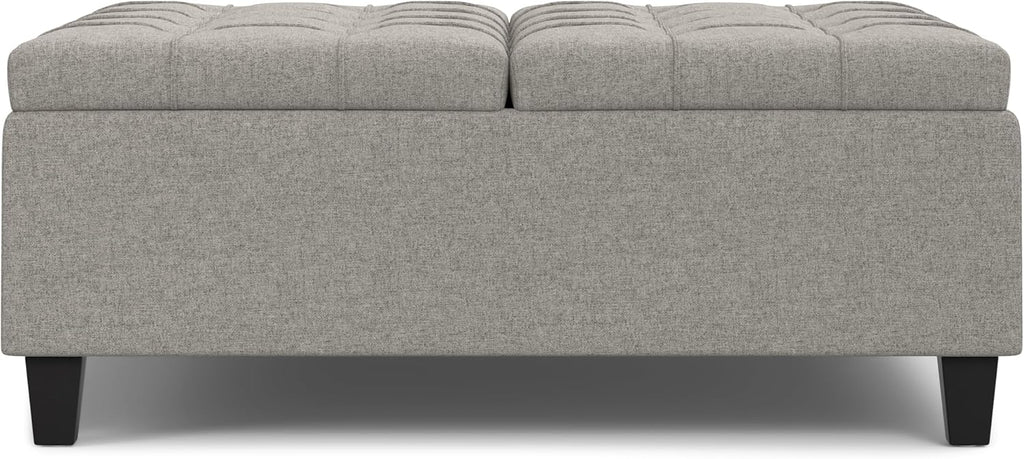SIMPLIHOME Harrison Large Coffee Table Storage Ottoman - 40 inch Wide Upholstered Linen Look Fabric Square Lift-Top Ottoman in Cloud Grey, Transitional Bench for Living Room with Sturdy Base