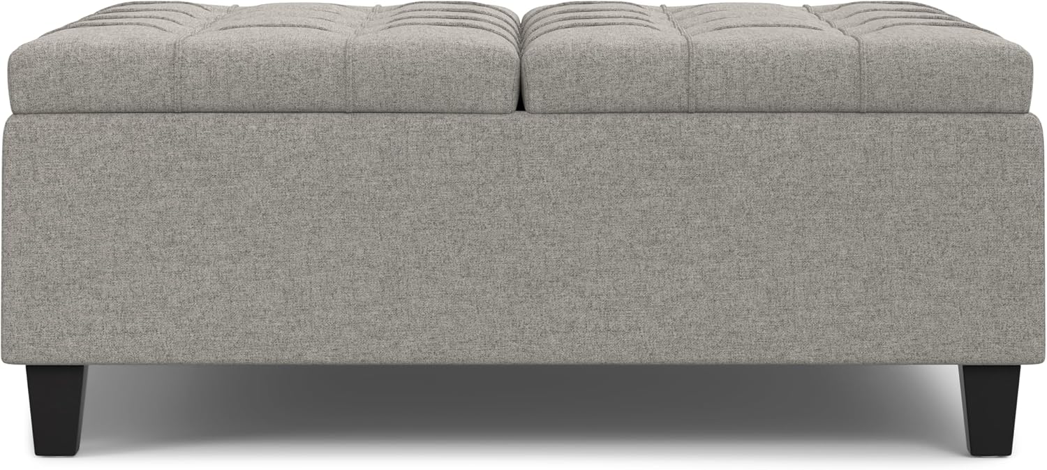 SIMPLIHOME Harrison Large Coffee Table Storage Ottoman - 40 inch Wide Upholstered Linen Look Fabric Square Lift-Top Ottoman in Cloud Grey, Transitional Bench for Living Room with Sturdy Base
