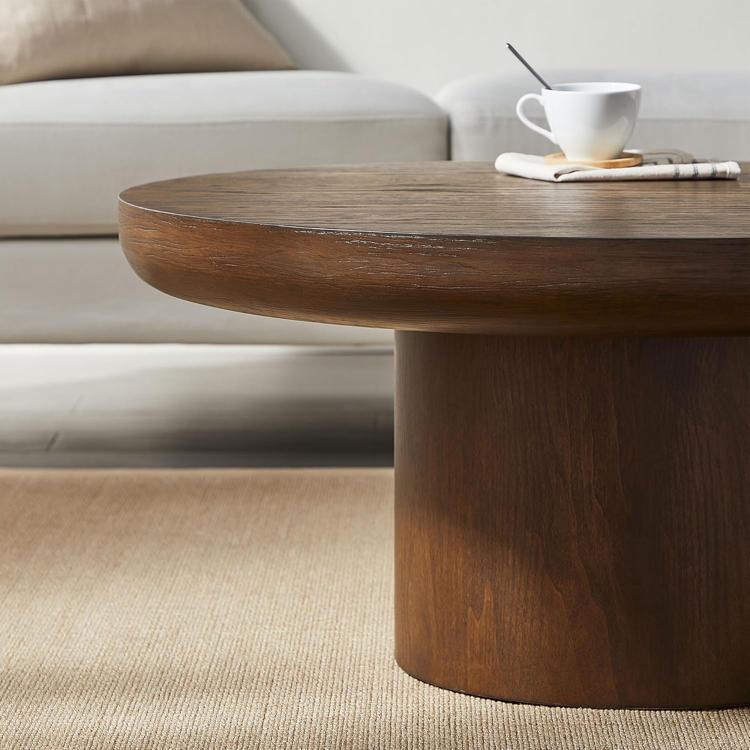 JUSTONE 35.98' Round Coffee Table for Living Room,Rustic Natural Coffee Table for Apartment, Easy Assembly (Dark Brown,36' Dx36 Wx16 H)